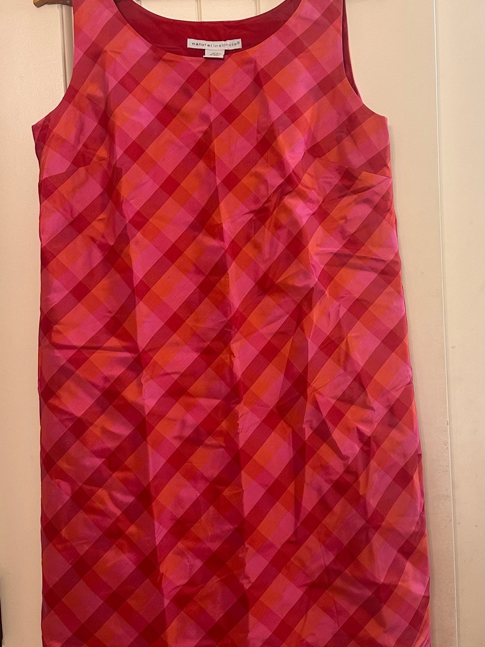 Bright Pink & Red Plaid Sleeveless Shift Dress